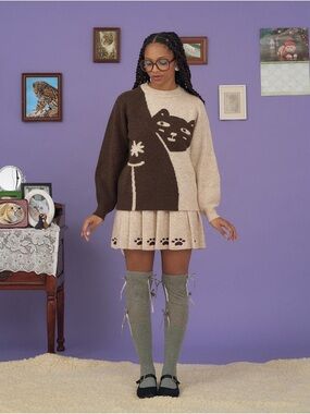 Kina and tam the pardon meow wool alpaca blend knit sweater